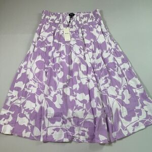 ME+EM Cheesecloth Two Tone Tulips Midi Skirt Womens 12 Lilac White Floral NEW